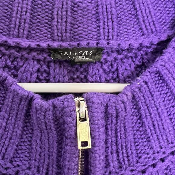 Talbots Womens Cable Knit Zip Up Cardigan Petite Plus Sz 2X Purple Essential - Picture 9 of 14